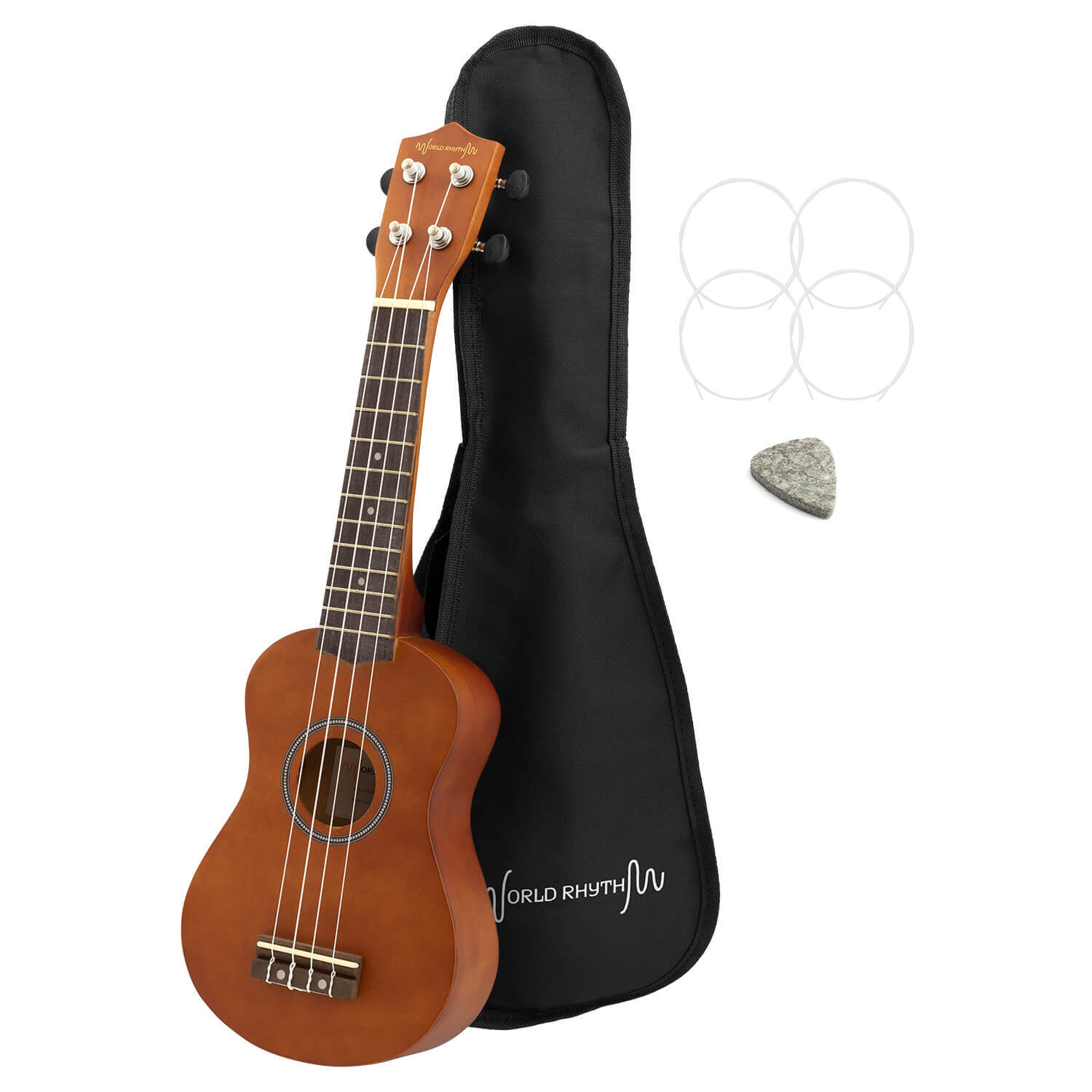 World Rhythm Soprano Ukulele - Natural Finish | Gig Bag, Spare Ukulele Strings & Felt Pick - Great for Schools and Beginners - Image 2