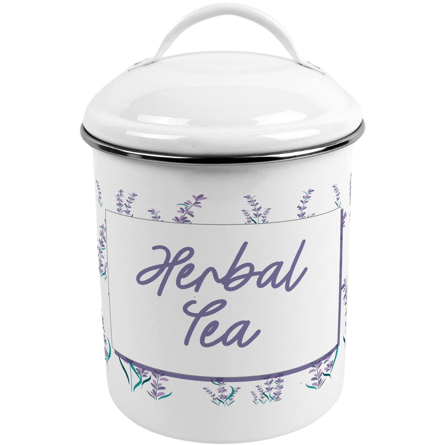 Purely Home Lavender Garden Herbal Tea Canister - Metal Kitchen Storage Container - Purple