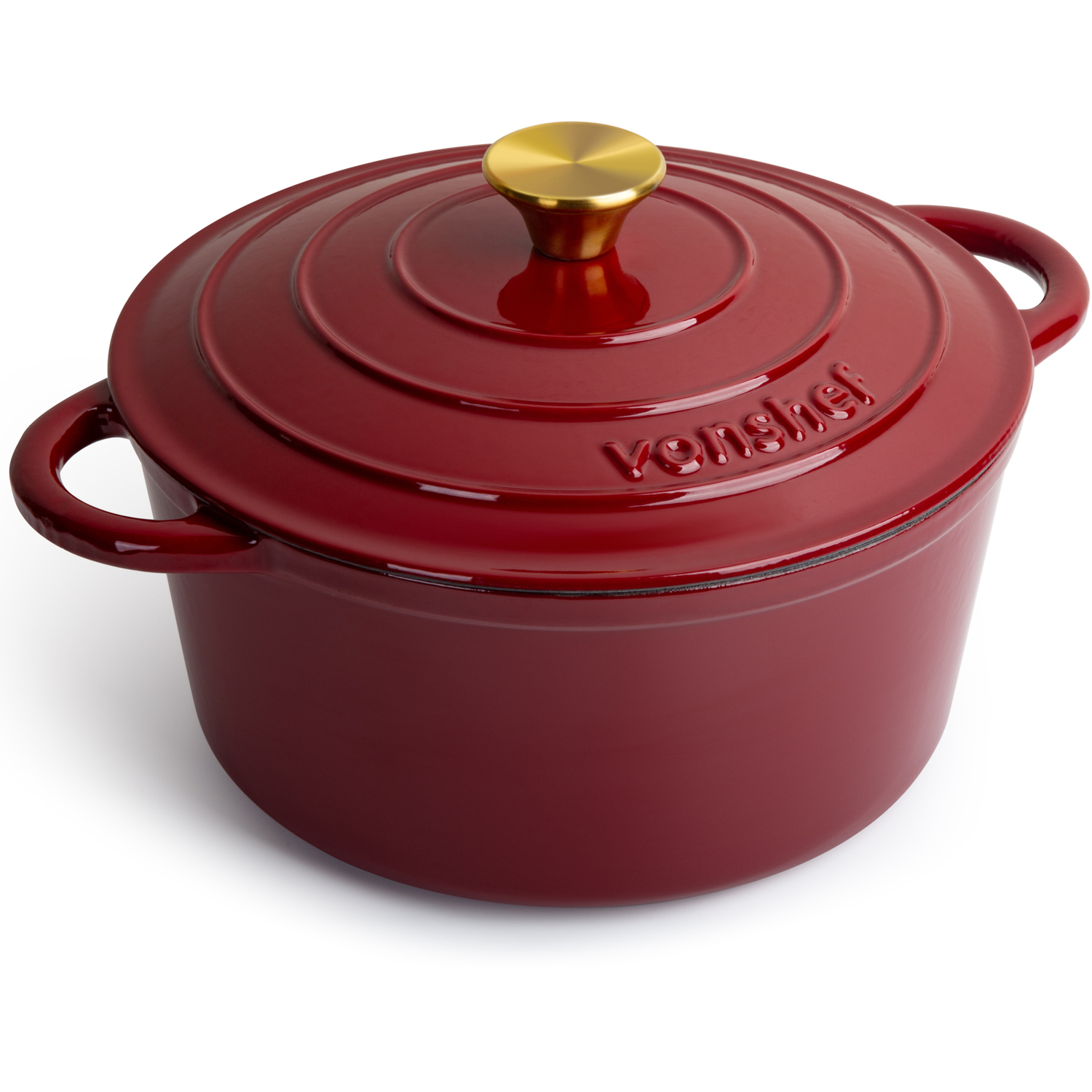 Vonshef Enamelled Cast Iron Dutch Oven, Round 4.7L Casserole Dish with Lid | Hob & Oven Safe with Self Basting Lid, for Braising, Bread Baking, Roasting & Stews, Red - Image 2