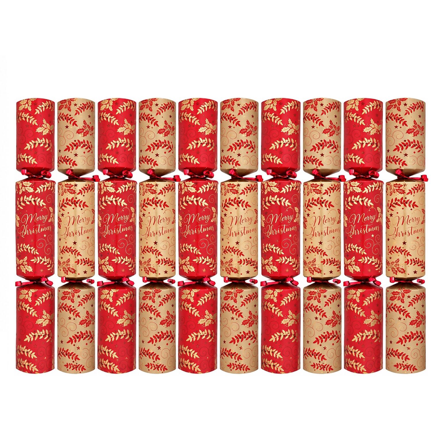 10 Christmas Crackers Traditional Dinner Cracker Red Gold Merry Christmas 14Inch - Image 2