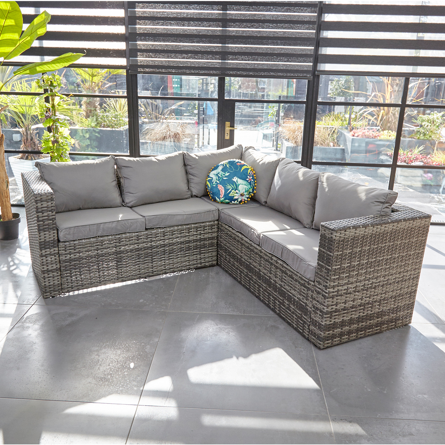 5 Seater Corner Sofa Grey Rattan Set - Grey Without Rain Cover