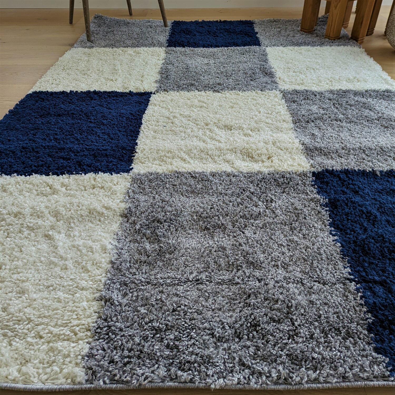 The Rug Wholesaler - Navy Patchwork Shaggy Rug - Oslo - Blue / 230cm thumbnail