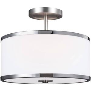 Prospect Park 2 Light Semi Flush Ceiling Light Chrome, Satin Nickel, E27