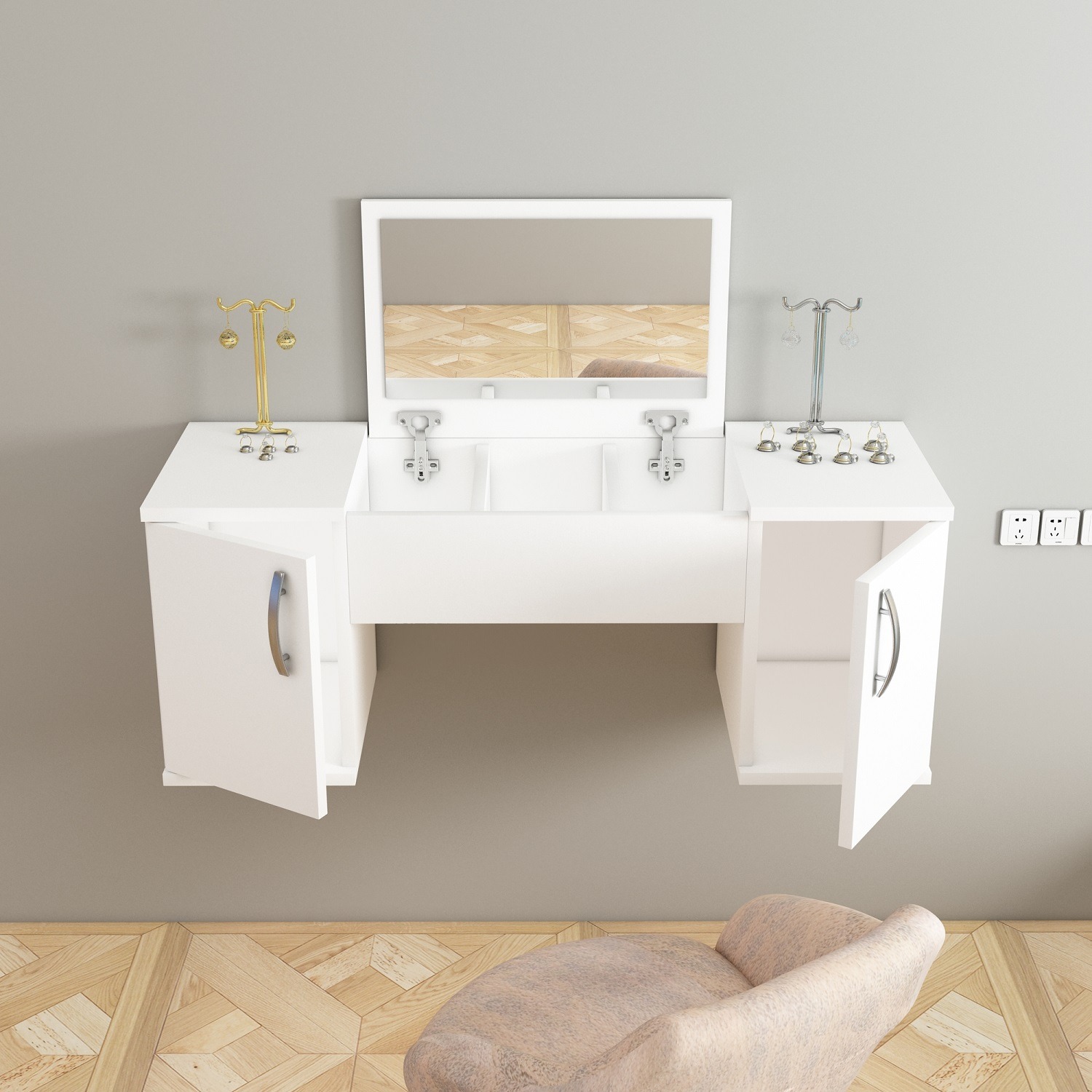 Dressing Table With Mirror Wall Mounted Vanity Marie - White