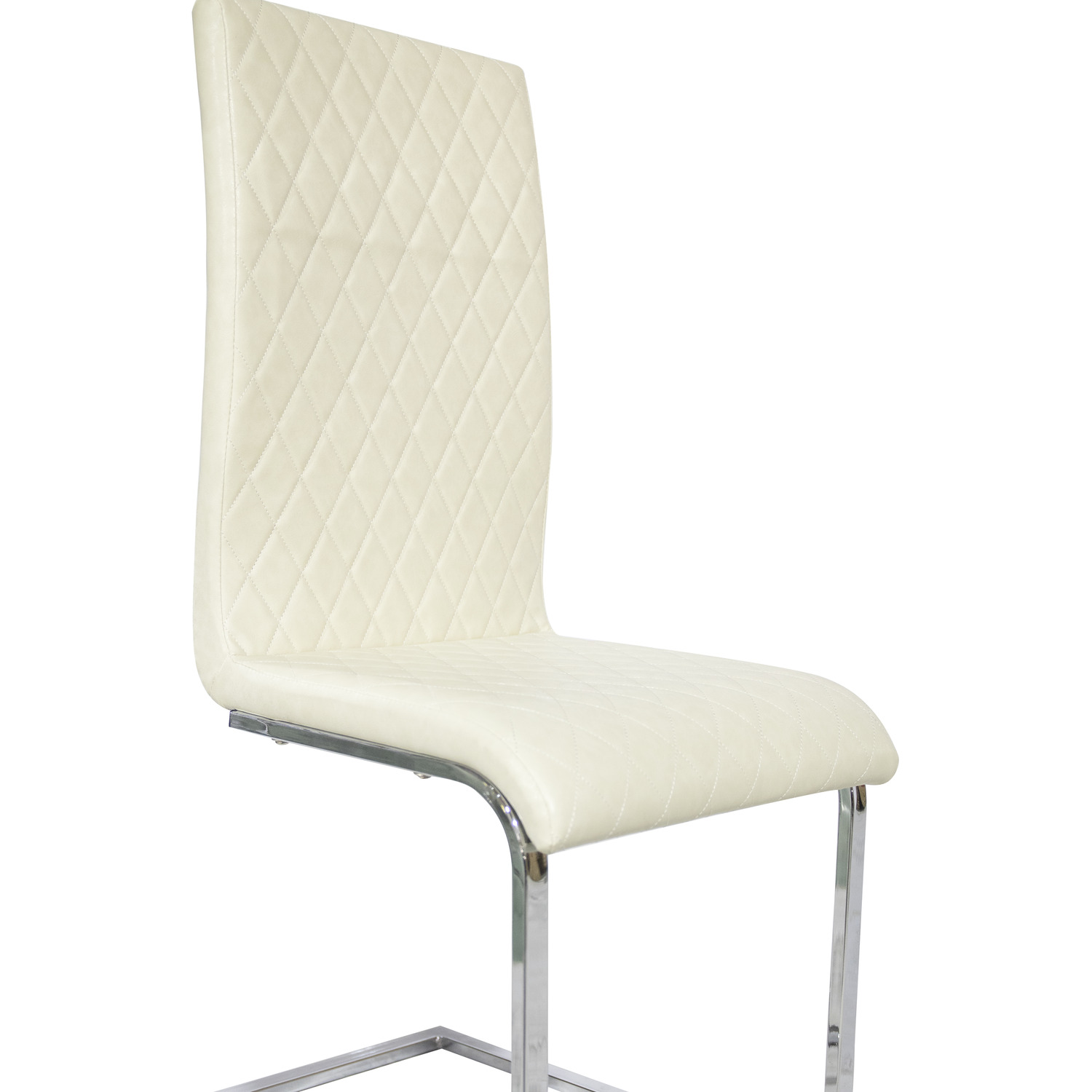 Pair Of Cantilever Pu Leather Upholstered Dining Chairs - Beige Gloss