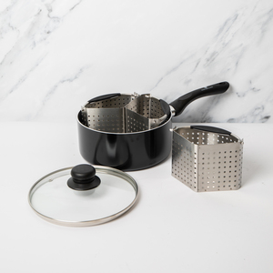 MasterClass Heavy Duty Non-Stick 20cm Saucepan and 3 Steel Divider Baskets