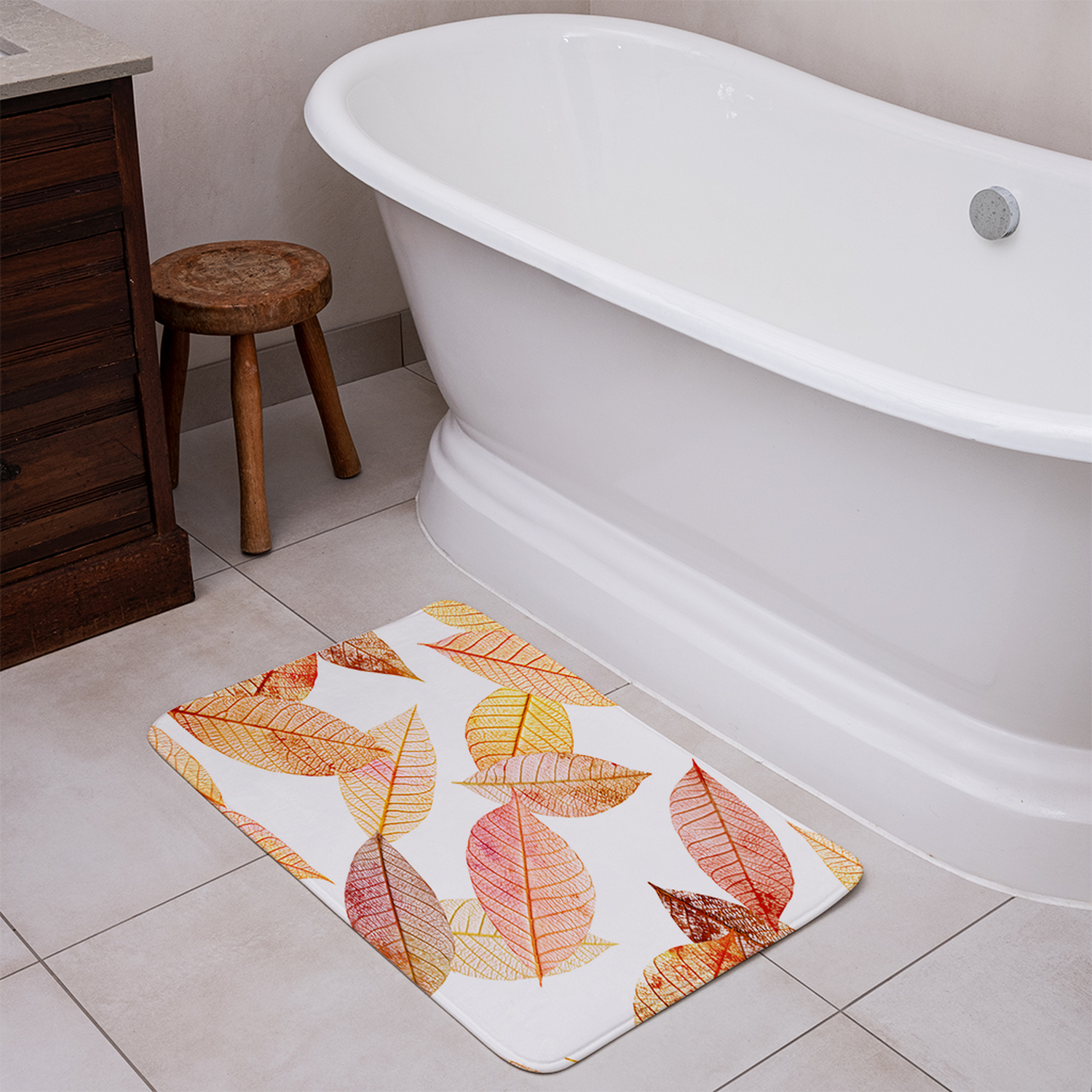 Autumn Toned Skeleton Leaves Bathmat - Orange