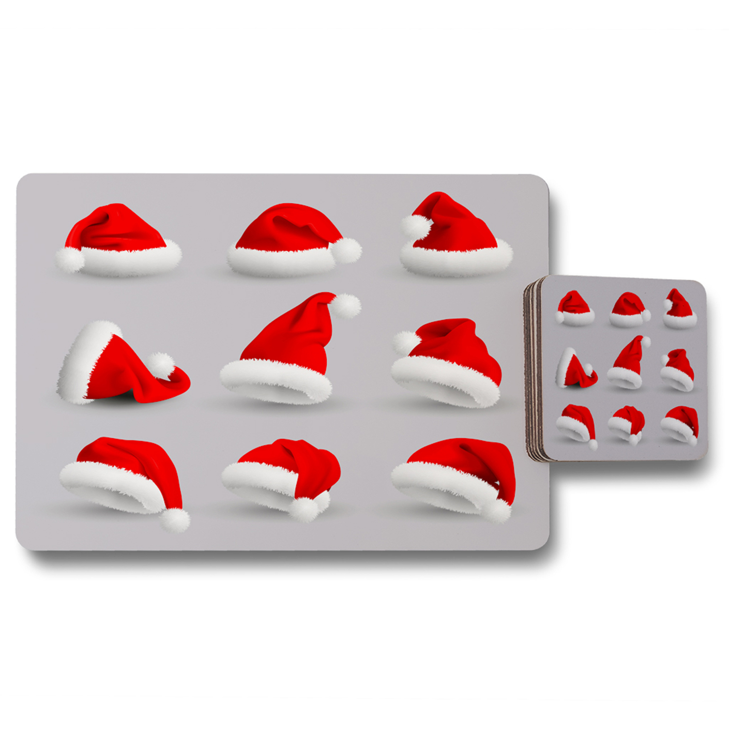 Collection Of Red Santa Claus Hats Dining Placemat  Coaster Set - Blue