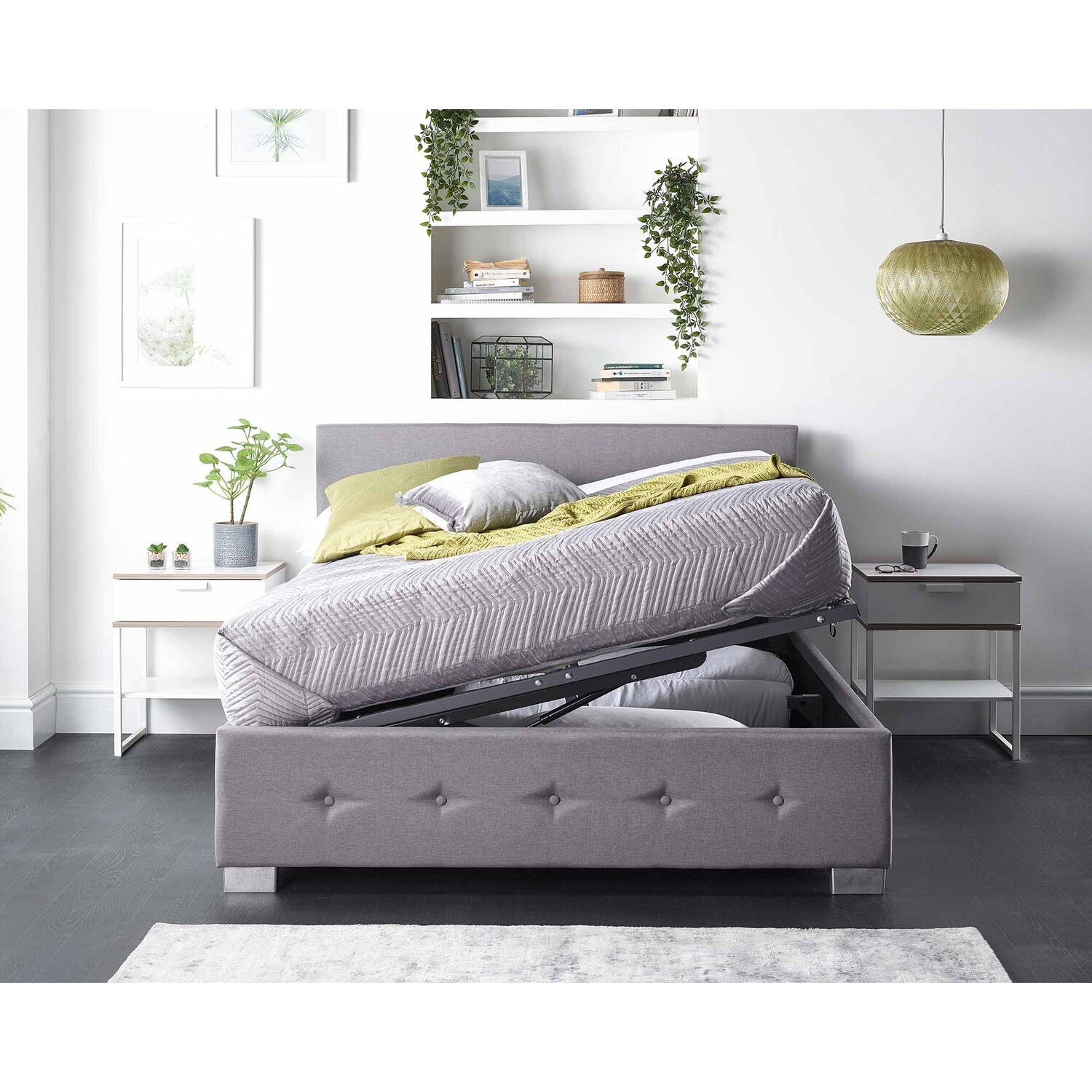 Aspire Side Opening Ottoman Storage Bed - Grey Linen Fabric / Superking / 205Cm