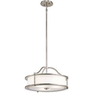 Emory 3 Light Semi Flush Round Ceiling Pendant Light Pewter, E27