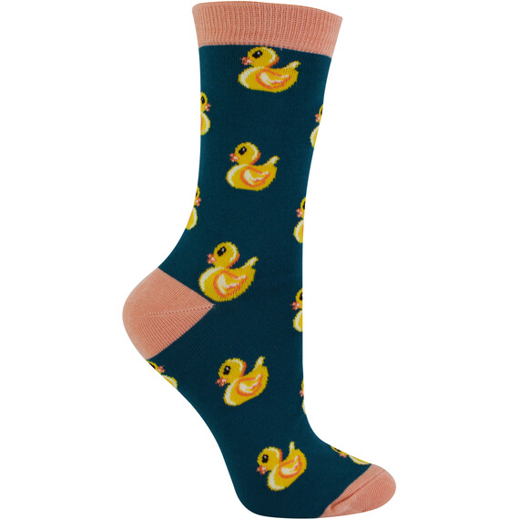 1 Pack Ladies Novelty Teal Rubber Duck Bamboo Socks