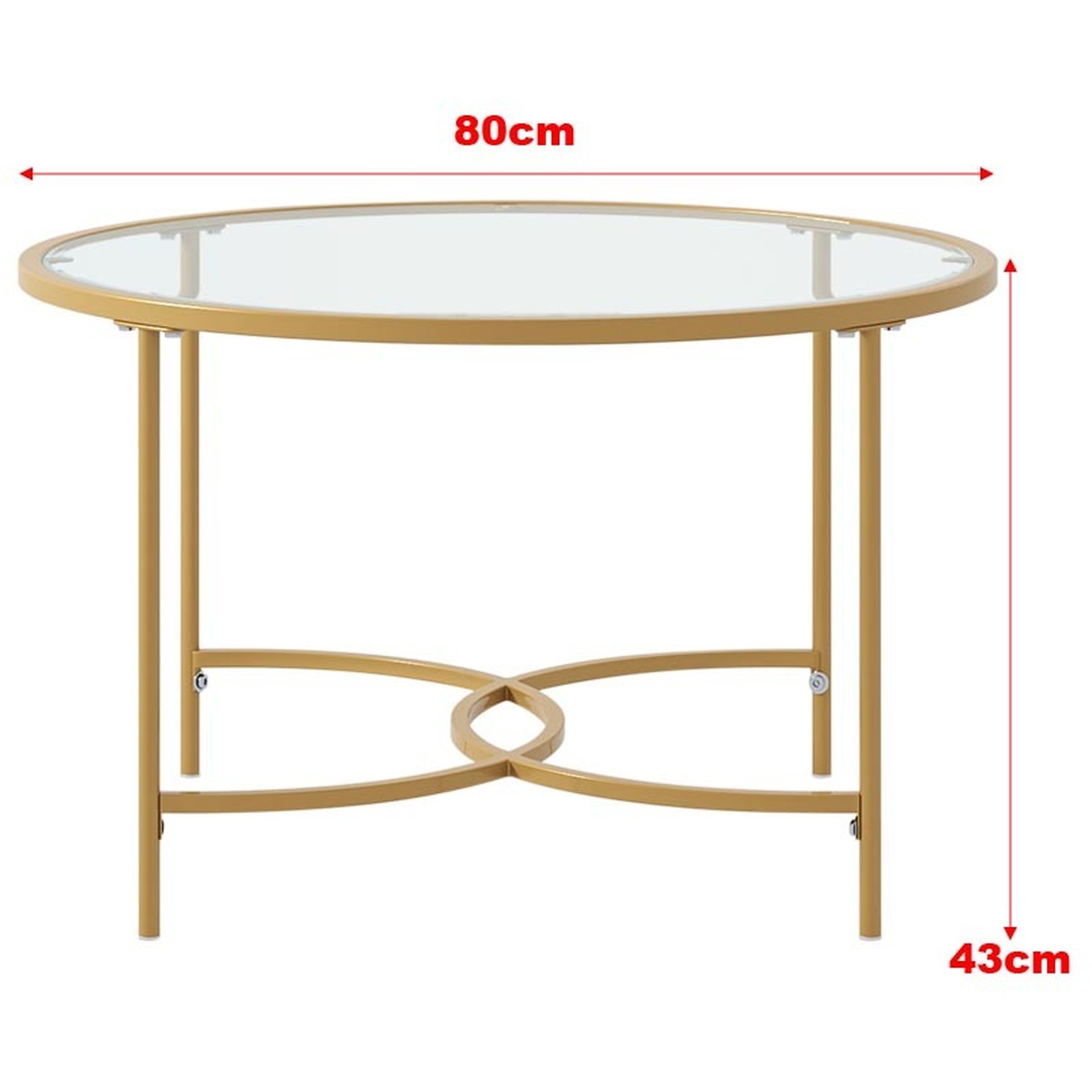 Round Tempered Glass Top Coffee Cocktail End Table Semicircular Base - Golden