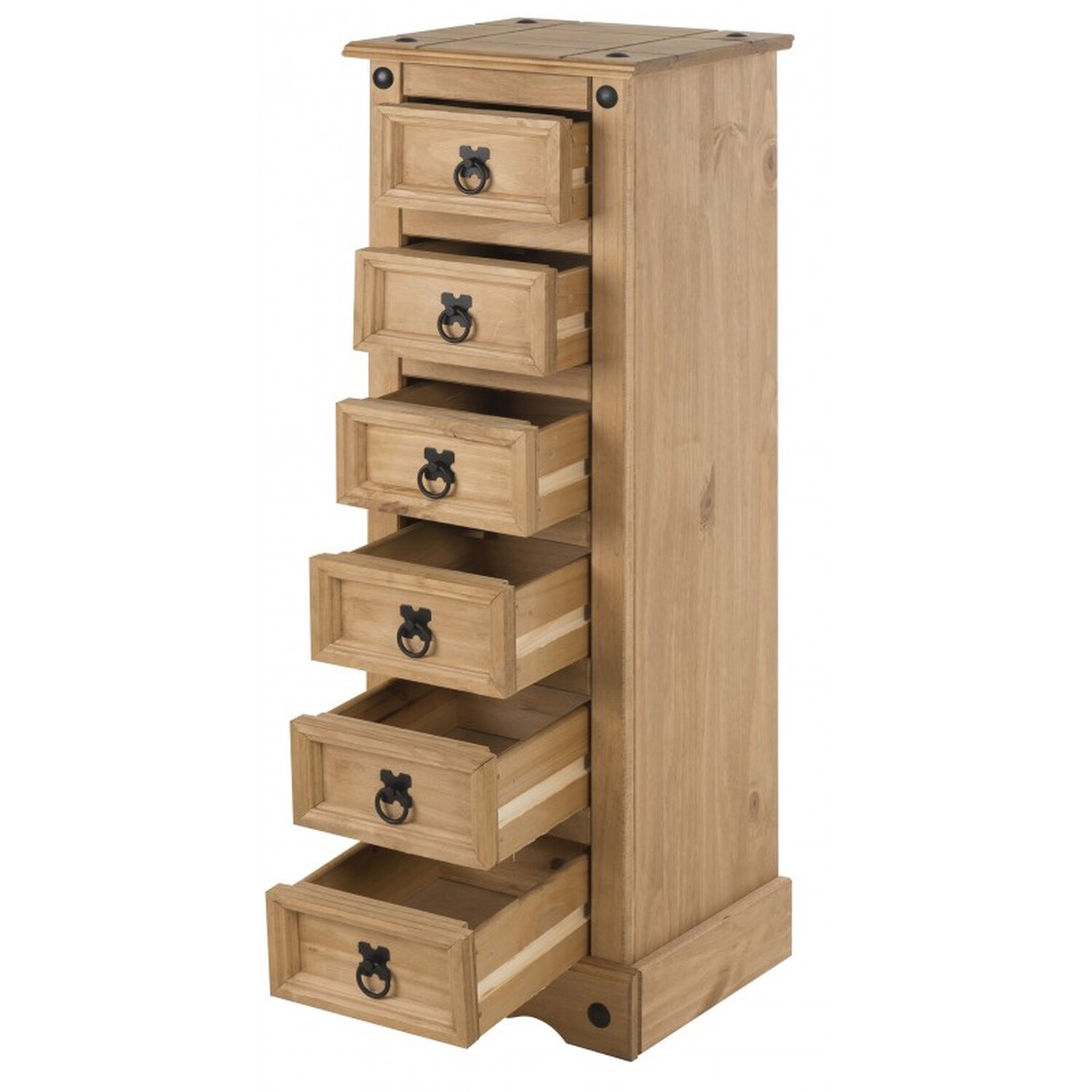 Corona Narrow 6 Drawer Bedside Cabinet Solid Wood Pine Wooden Tall - Brown