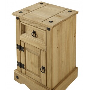 Corona Bedside Cabinet 1 Door 1 Drawer Narrow Pot Cupboard Wooden Pine Wood