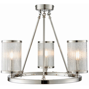 Easton 3 Light Semi flush Bright Nickel, Ribbed Glass With Bubbles, E14