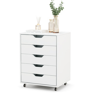 delete Costway 5-Drawer Mobile Wooden Dresser Chest  Rolling Storage Cabinet