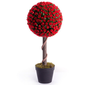 Best Artificial 2ft - 60cm Red Rose Ball Topiary Tree