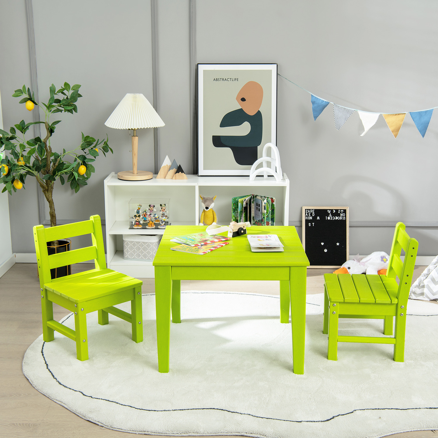 Costway 3-Piece Kids Table and Chairs Set-Green