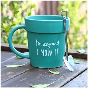 Plant Pot Mug with 'I'm Sexy and I Mow It' Text