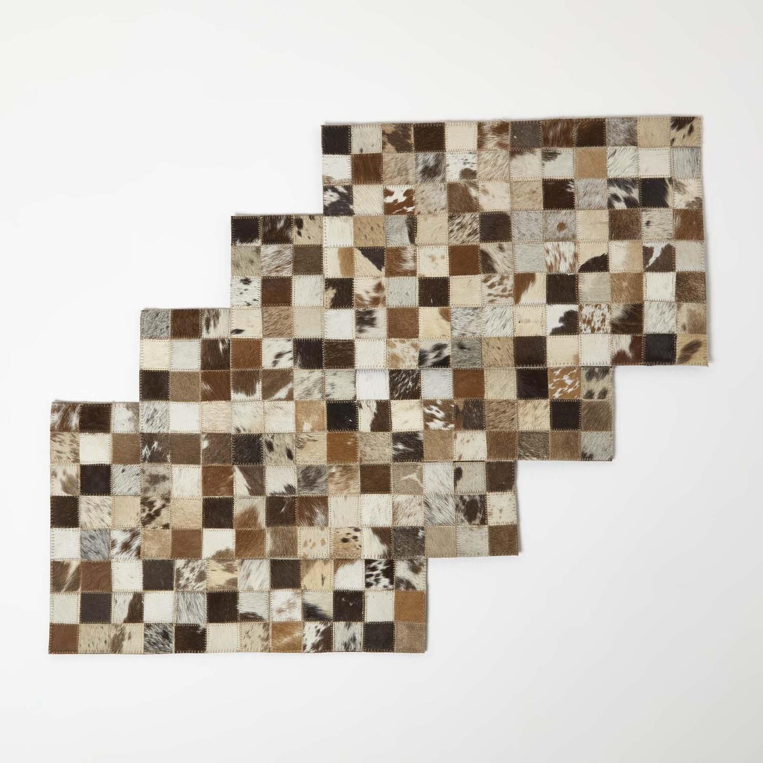 Image of Block Check Brown Leather Placemats Set&hellip;