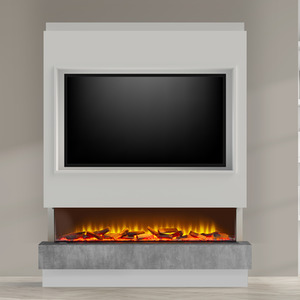 Acantha Matrix Pre-Built White and Concrete Effect Panoramic Media Wall
