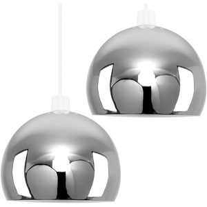 Pair Of Mini Retro Chrome Arco Style Dome Ceiling Pendant Light Shades