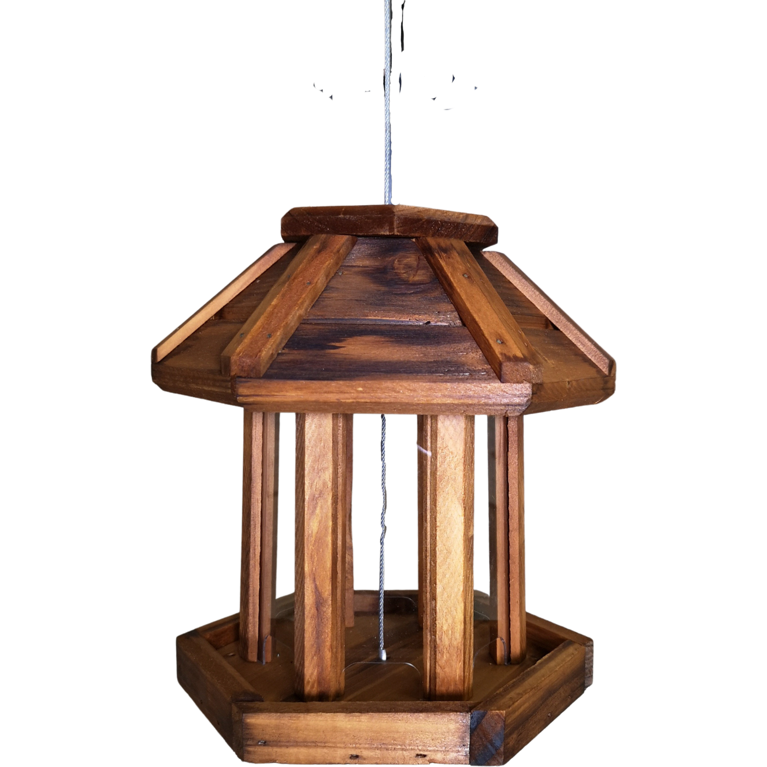 Wooden Hexagonal Hanging Easy Fill Seed Feeder Table - Brown