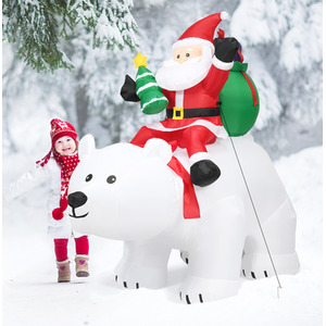 Costway 6.5 FT Inflatable Christmas Santa Riding Polar Bear LED Lights