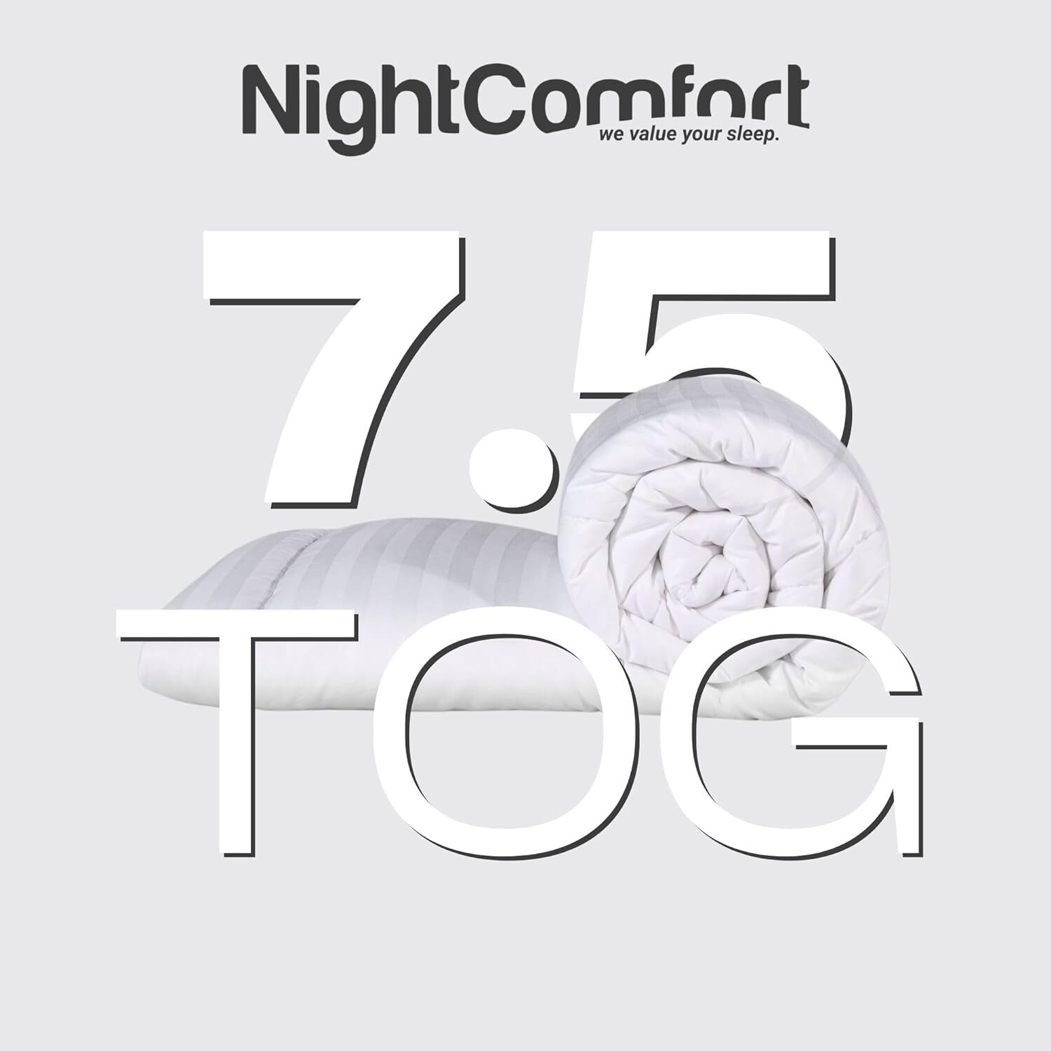 Nightcomfort All Seasons Hypoallergenic 7 5 Tog Satin Stripe Duvet - White Double