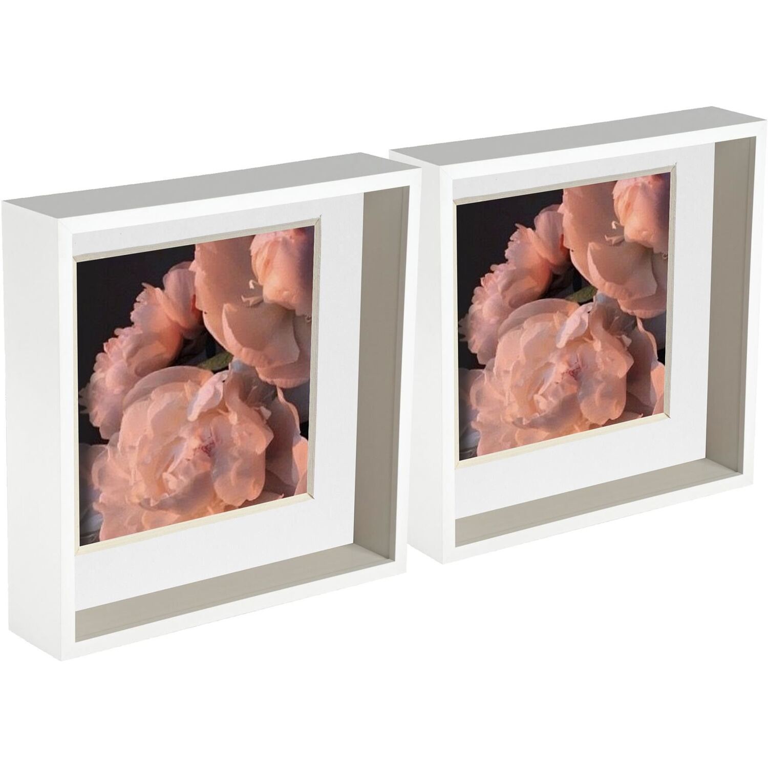 3D Deep Box Photo Frames - 10 x 10" with 8 x 8" Mount - WhiteWhite - White