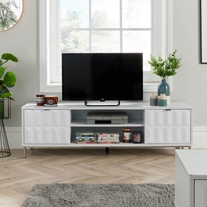 White Home Source Siena 2 Door High Gloss TV Stand Storage Unit shot 5082916