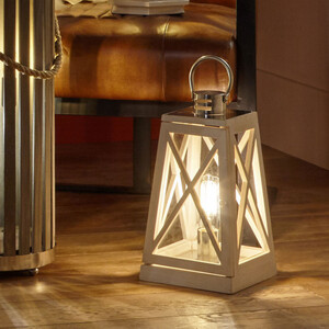 White Wash Lantern Table Lamp With Chrome Detail