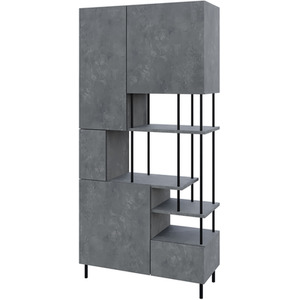 Modern Key Bookcase 5-Door Cabinet with Open Shelves
