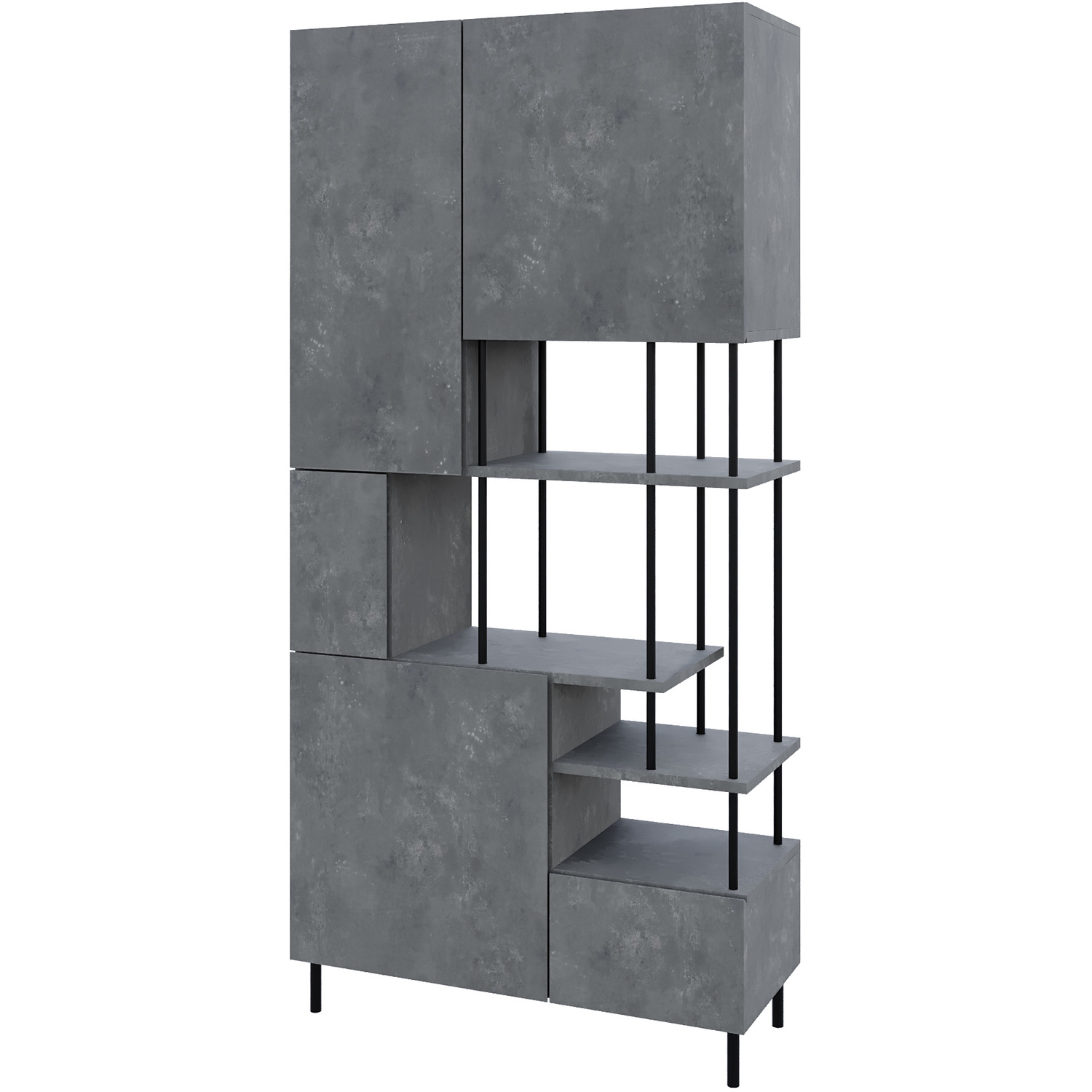 Modern Key Bookcase 5-Door Cabinet with Open Shelves