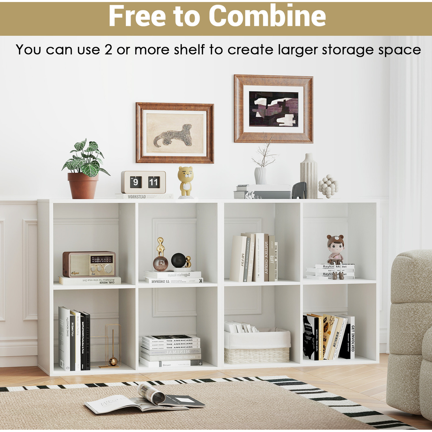 4-cube Bookcase Open-back Storage Unit - White
