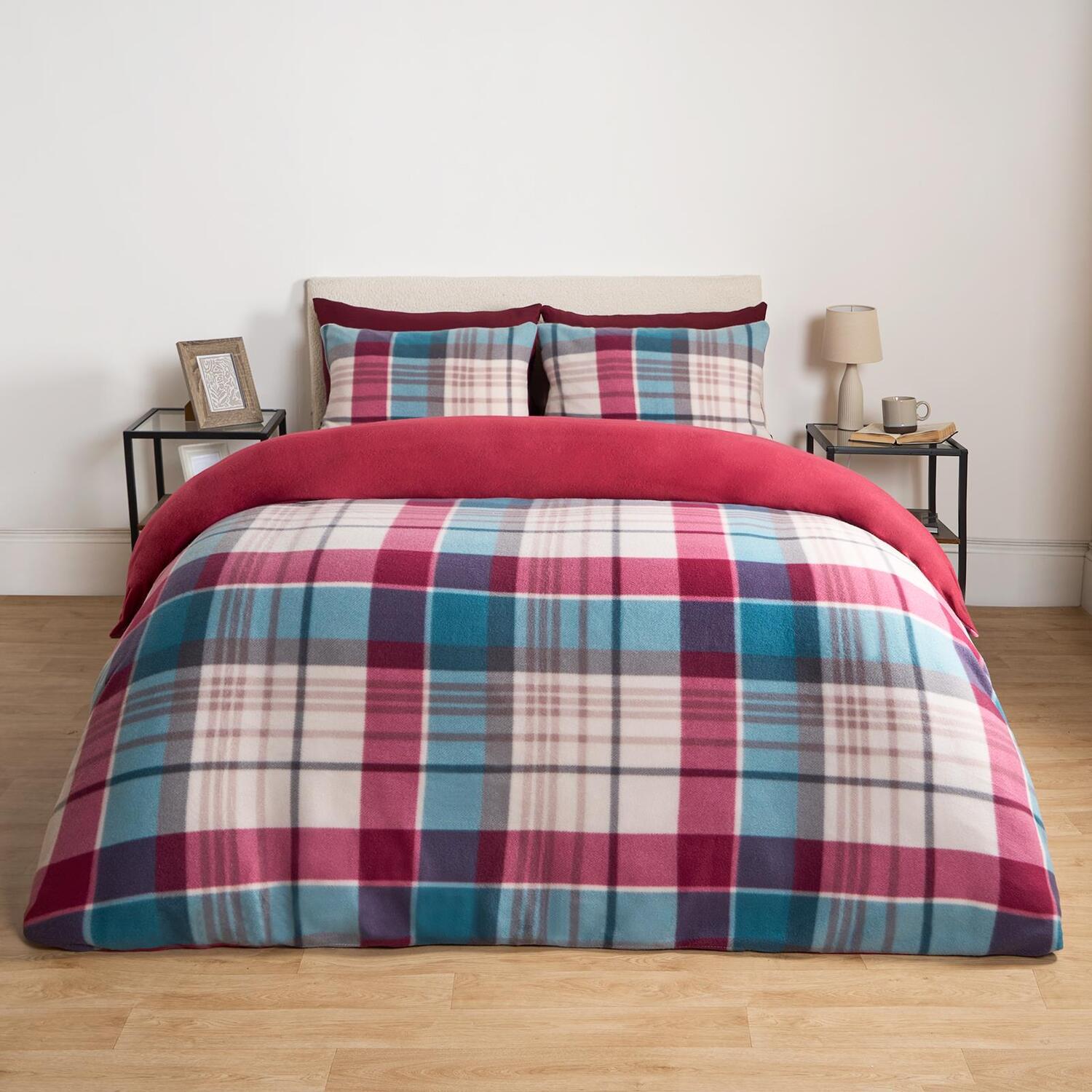 Jasper Check Fleece Duvet Set - Burgundy King