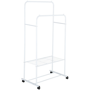White Metal Clothing Rack with Double Hanging Rods shot 7105165
