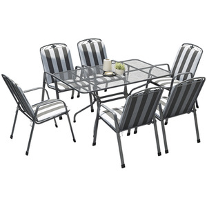 Savoy Outdoor Mesh Metal Dining Set for 6 with Cushions