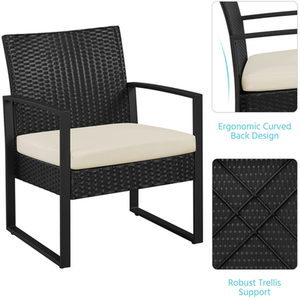 Black/Beige 3 Piece Rattan Patio Bistro Furniture Set shot 7489875