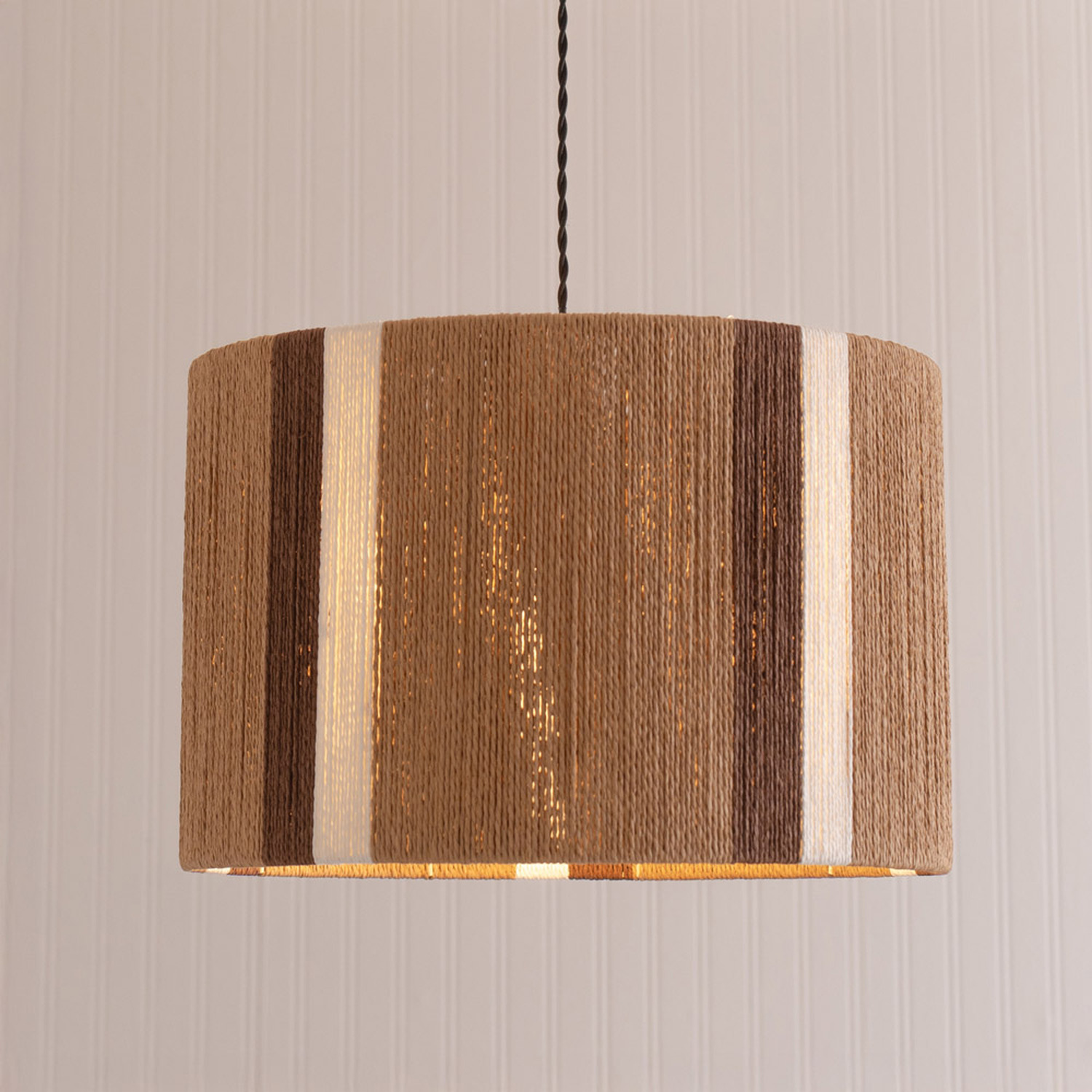 Erica Stripe Pattern Rattan Wicker Drum Ceiling Lamp Shade and LED Bulb - Natural