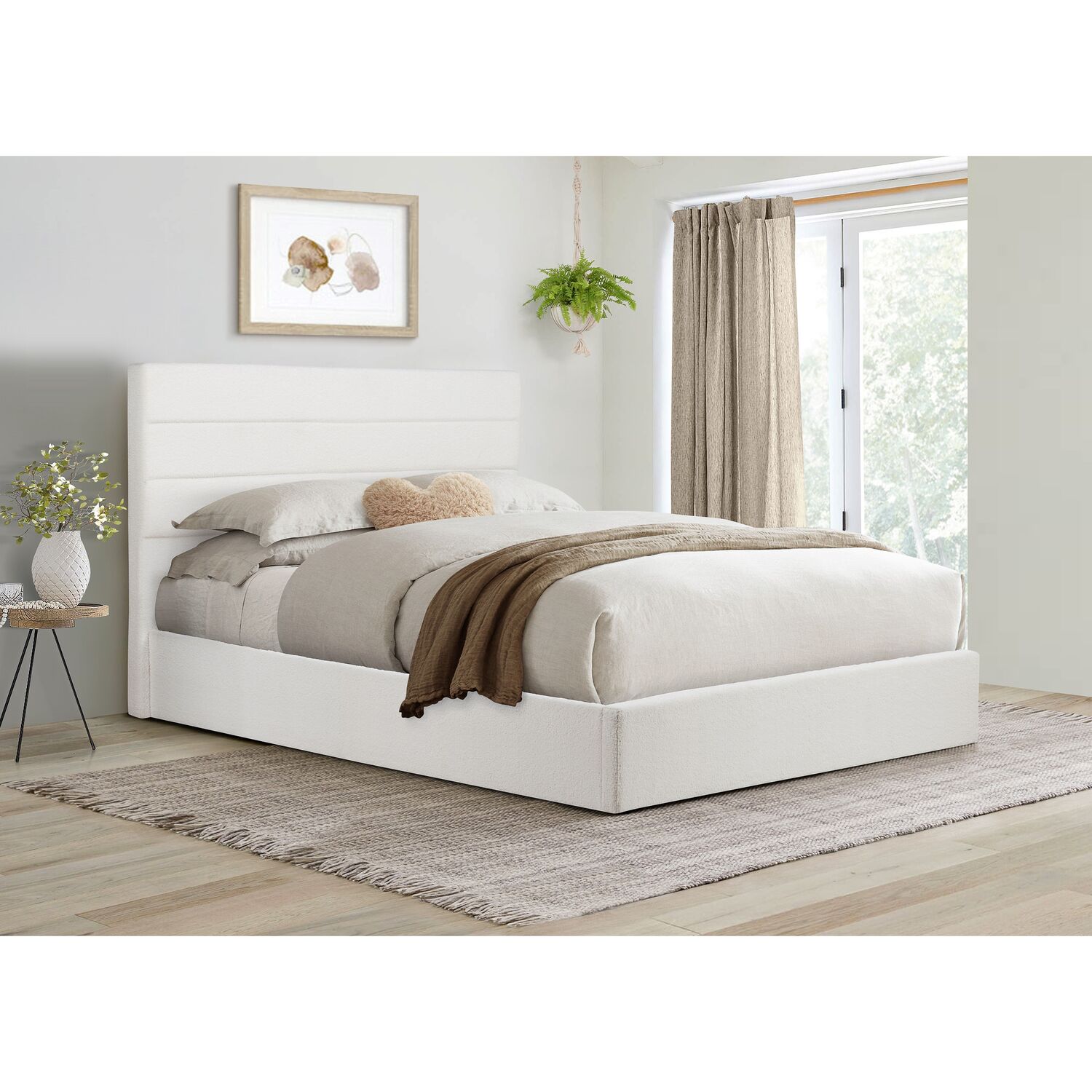 White Boucle Lucas Ottoman Double Bed Frame Birlea - White