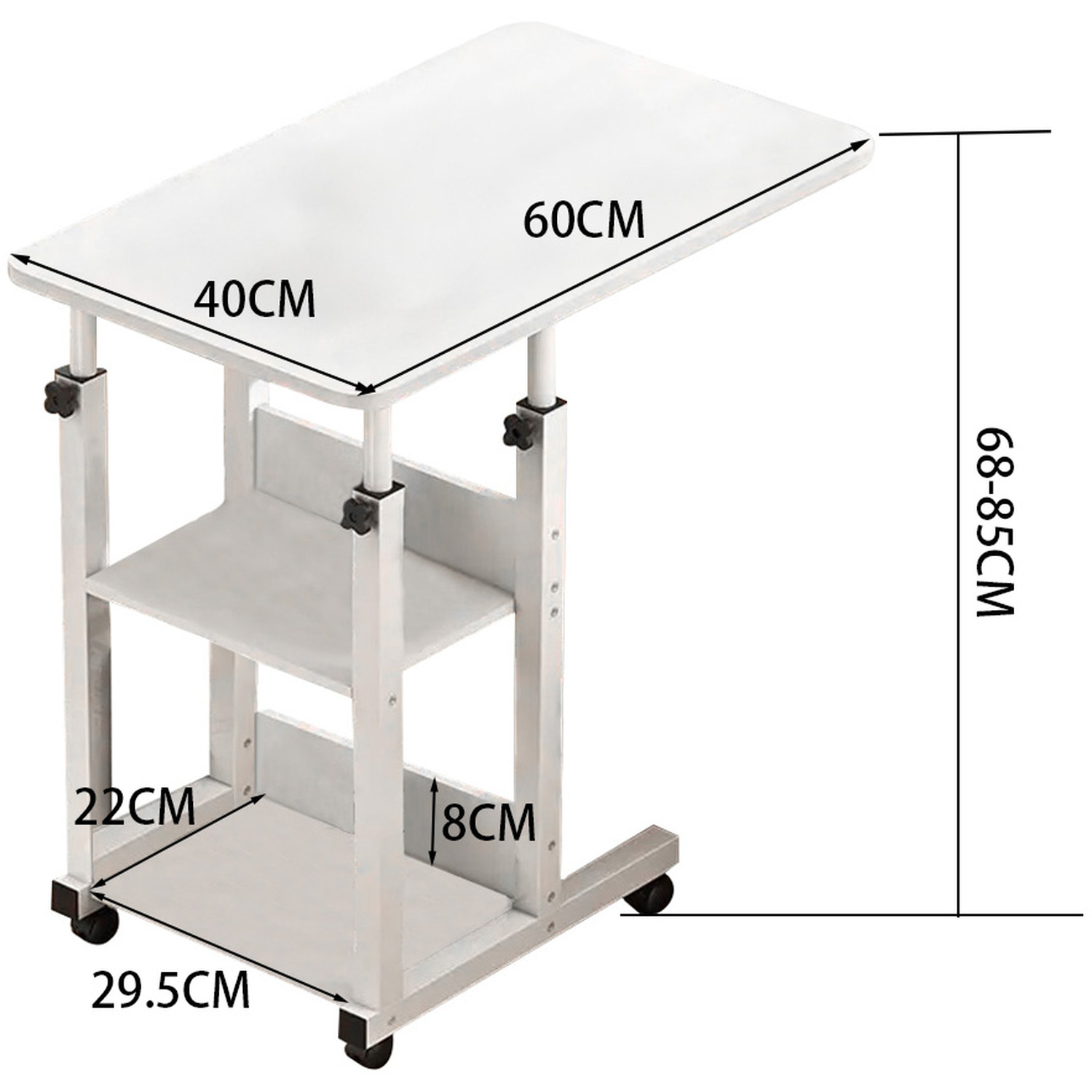 Adjustable Overbed Desk With Wheels - White