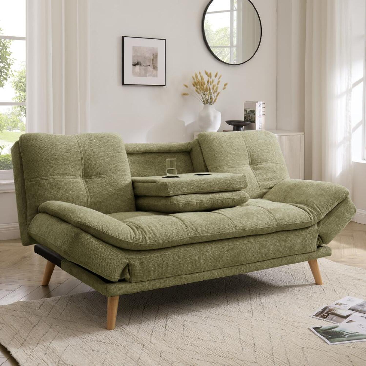 Grs Lilly Sofa Bed With Adjustable Armrests - Sage Green