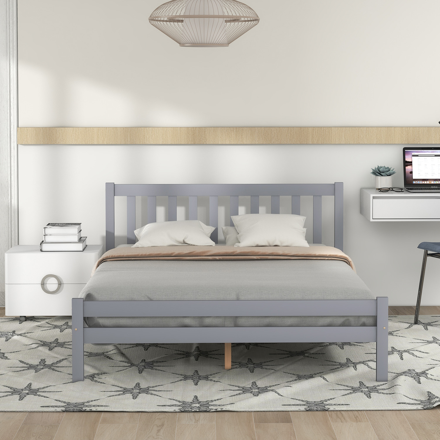 Adam Classic Modern Wood Double Bed Frame 4ft6 - Grey