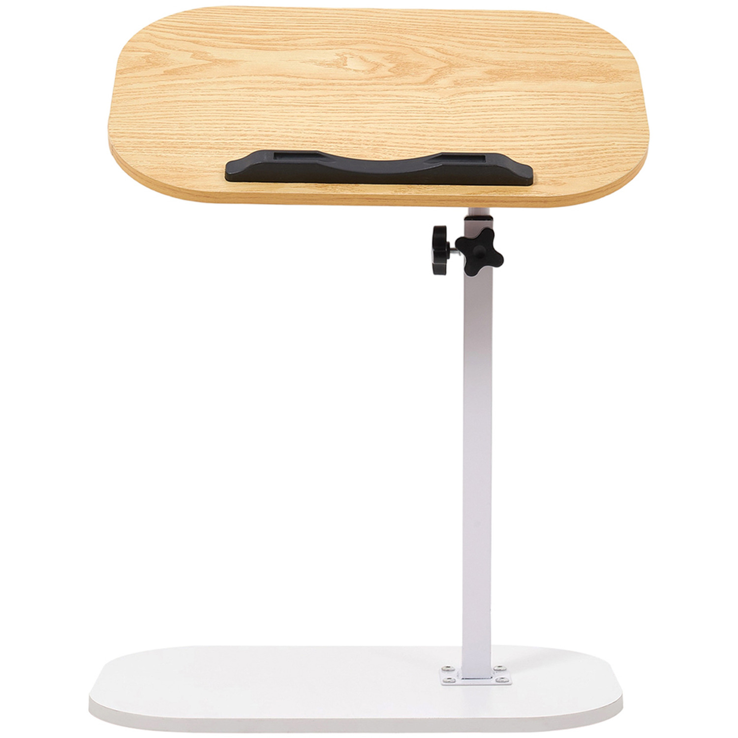 Height Adjustable C-shape Bedside Table - Wood Colour White