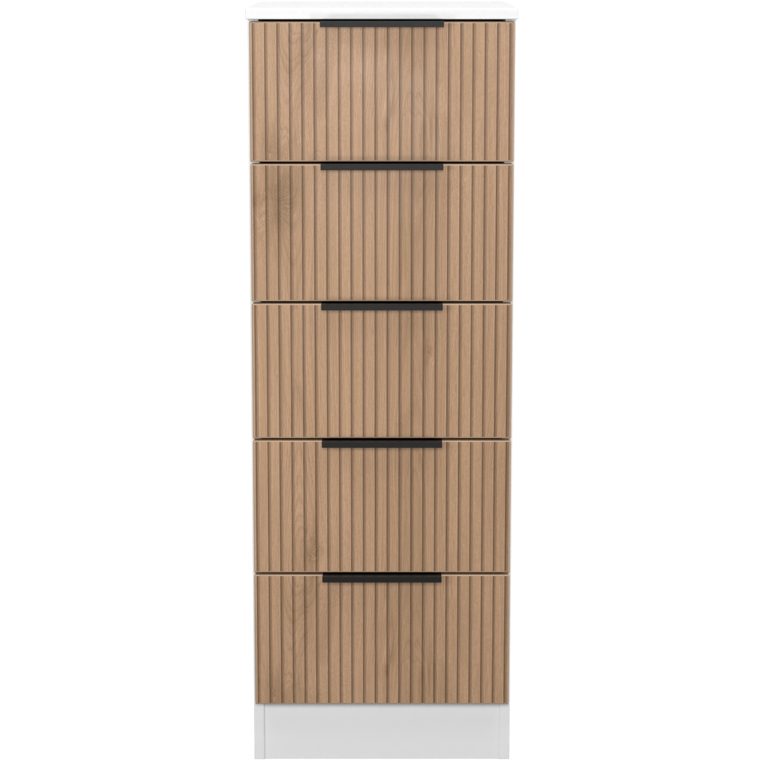 Java Ready Assembled 5 Drawer Bedside - Slatted Effect White