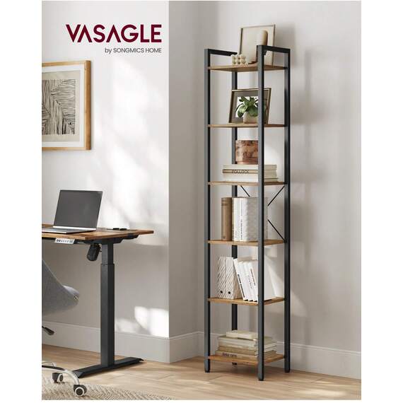 VASAGLE 6-Tier Industrial Bookshelf with Adjustable Feet