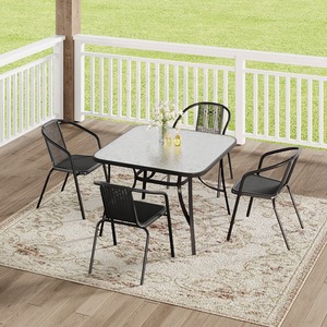 Tempered Glass Outdoor Garden Table with Four Rattan Chairs