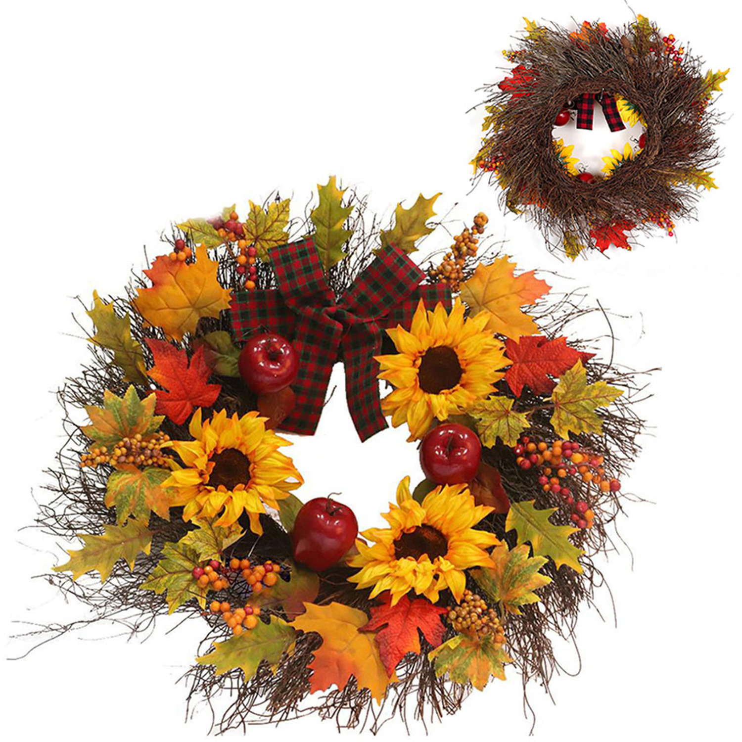 Festival Wreath Rustic Autumn with LED Lights - Orange