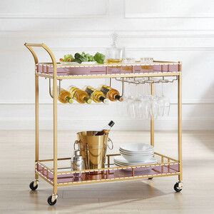 VASAGLE Drinks Serving Trolley Cart with Mirrored Shelves